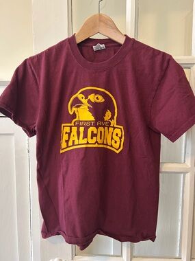 First Avenue School  Maroon Tee with Yellow Falcons Logo